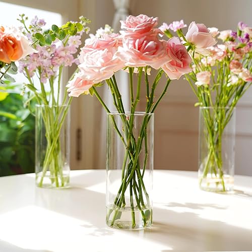 Miniatura 3 de 14 jarrones cilíndricos para centros de mesa, jarrones de vidrio para flores con 3 tamaños diferentes, jarrones de centro de mesa para decoración