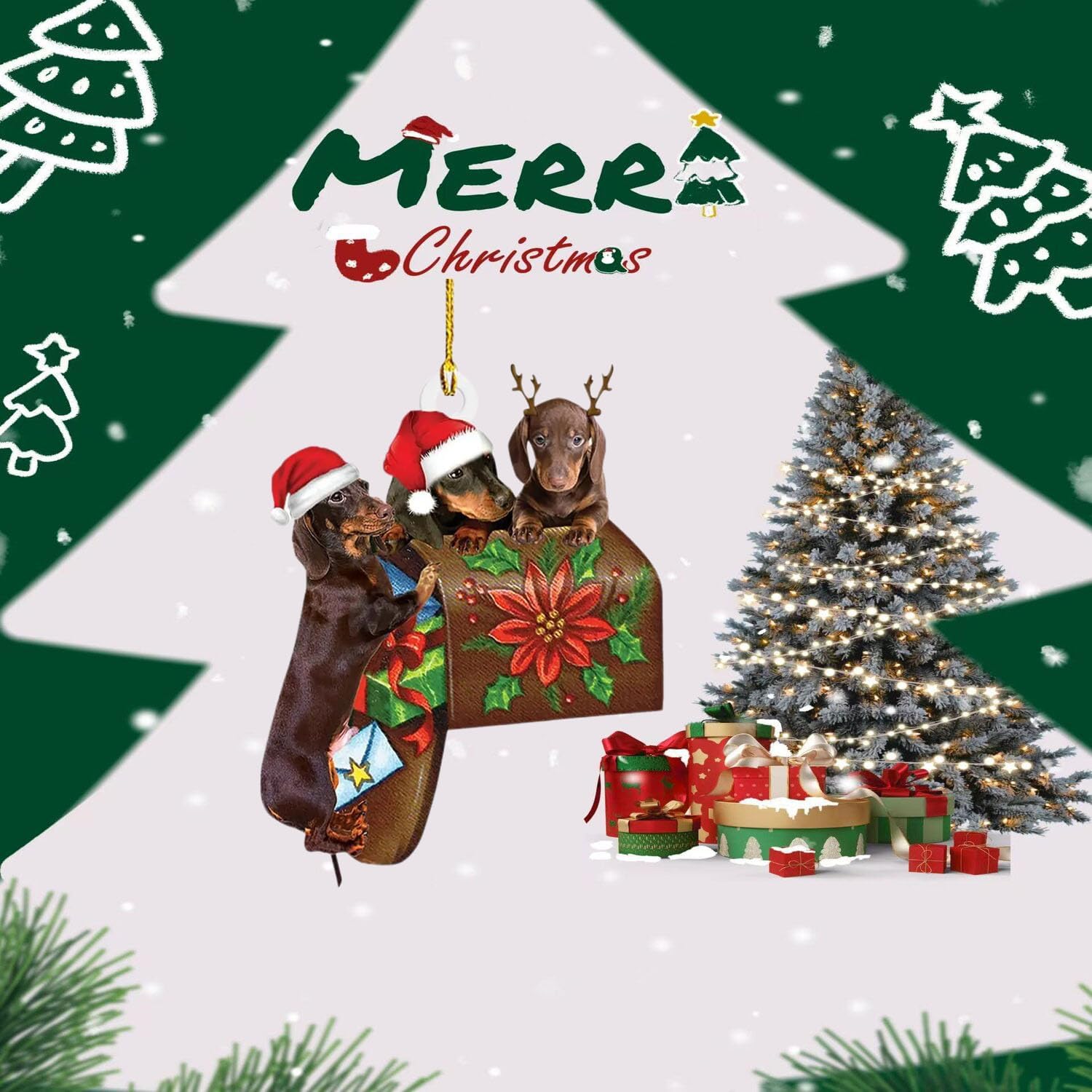 Christmas Ornament Animal Santa Hat Adorkable Little Black Dog Christmas Ornaments Balloon Cute Dog Holiday Deals Pattern Acrylic Decoration Hanging Ornaments for Children Girl Gifts 6 Pcs image 4