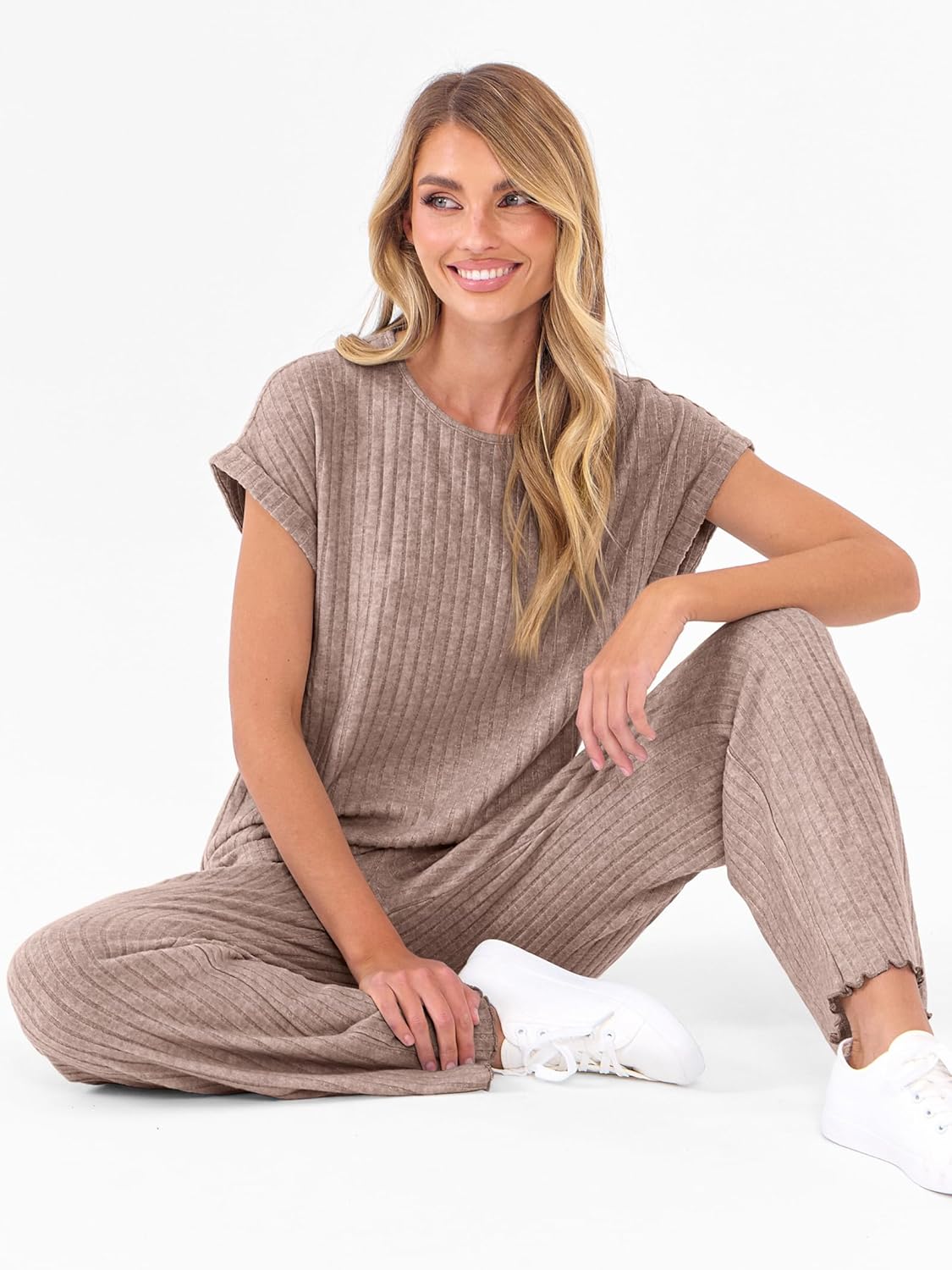 ANRABESS Lounge Sets For Women Summer Rib Knit 2 Piece Pajama Sets 2026 Casual Spring Beach Vacation Outfits Airport Clothes - Image 5