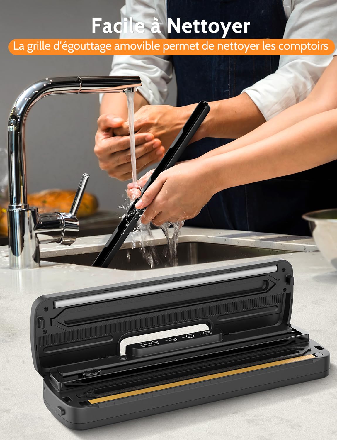 Machine Sous Vide Alimentaire 5 en 1 avec Couteau de Coupe, Machine Appareil Sous Vide Alimentaire avec Mode Sec et Humide, Inclus Sacs Sous Vide et Tuyau