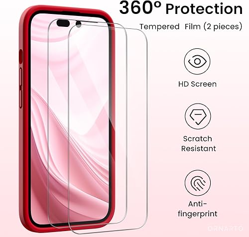 Vista 11 de ORNARTO Compatible with iPhone 15 Pro Max Case with 2 x Screen Protector, Shockproof Liquid Silicone Cover, Drop Protection Phone Case for iPhone 15