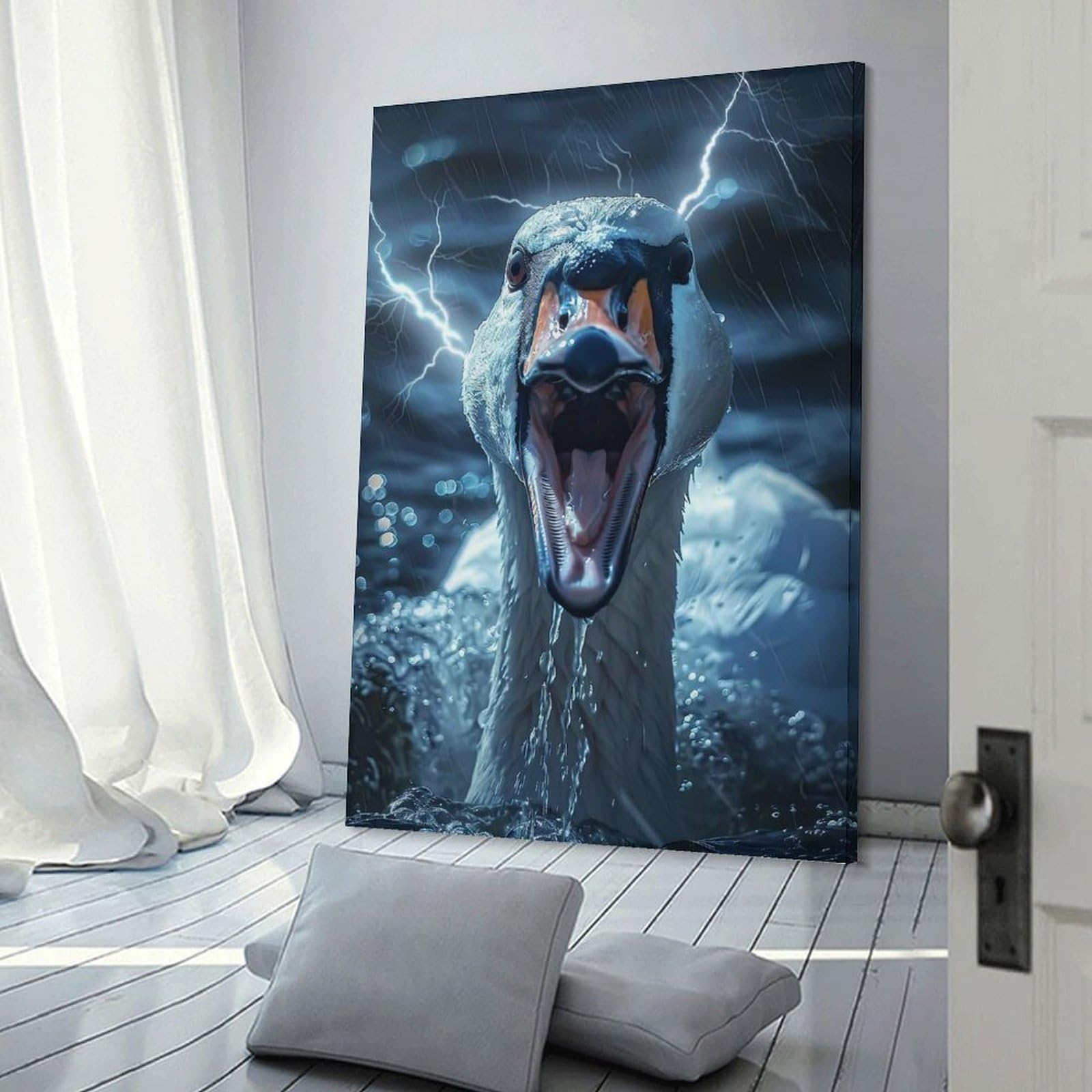 Canvas Wall Art Swan Lightning, 20x30inch(50x75cm), for Corridors, Hallways Or Apartment Entries, Decorative Canvas Styling for Entry Areas