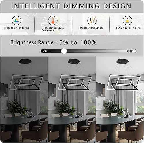 Miniatura 4 de Candelabro LED, candelabros modernos negros para comedor, lámpara rectangular grande de 3 anillos LED moderna para comedor, lámpara de araña