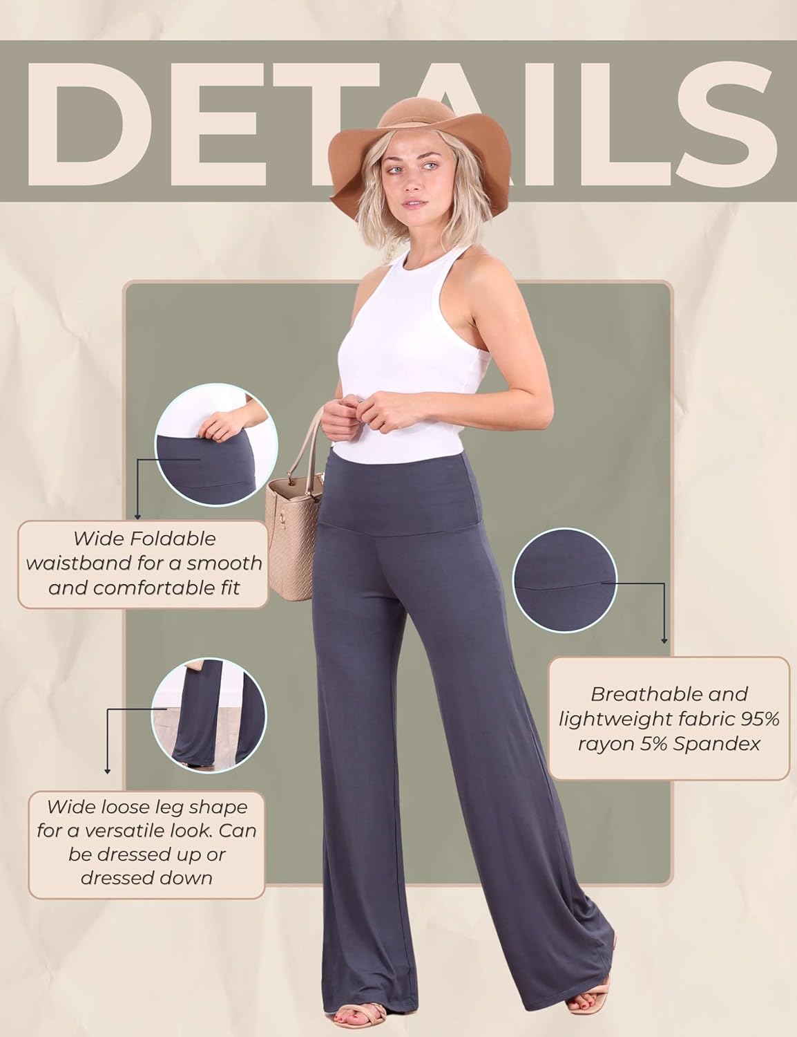 Popana Wide Leg Palazzo Lounge Pants for Women – Flowy Bootcut Casual Pants for Everyday Comfort - Image 6