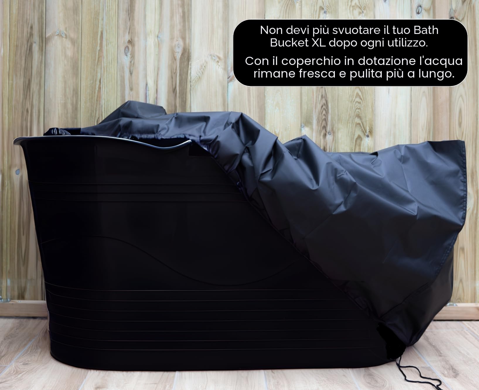 HelloBath® – Bath Bucket XL (Comfort) – 122 cm – Vasca da bagno per adulti – Bagno di ghiaccio – Tubo di scarico estensibile fino a 3 m – Extra: mensola, rubinetto e copertura protettiva - Nero