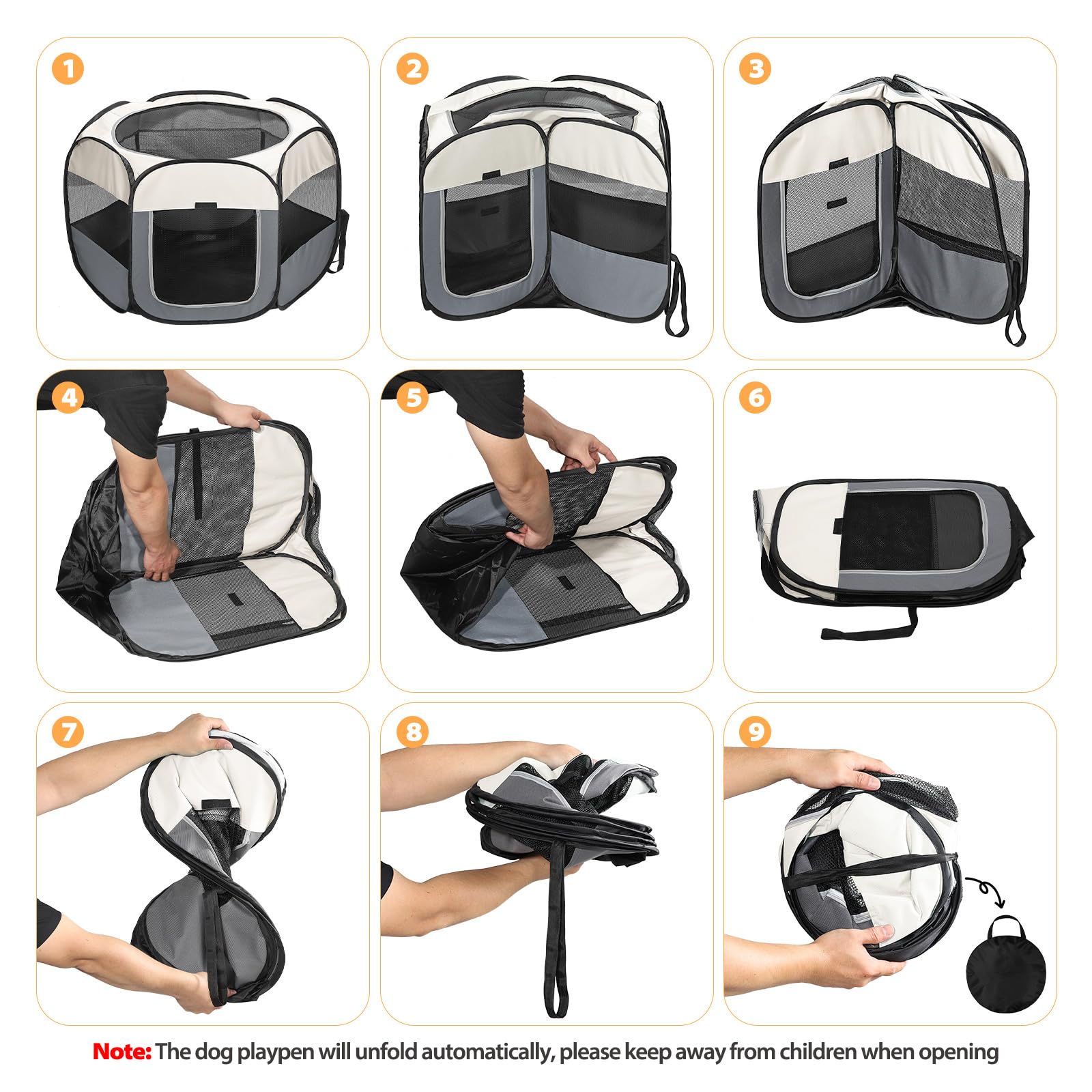 Box per cani e gatti, penna pieghevole per cani, per interni ed esterni, portatile, in tessuto morbido, leggero, per cuccioli, gattini, conigli, criceti (beige, M (85 x 85 x 58 cm), 6)