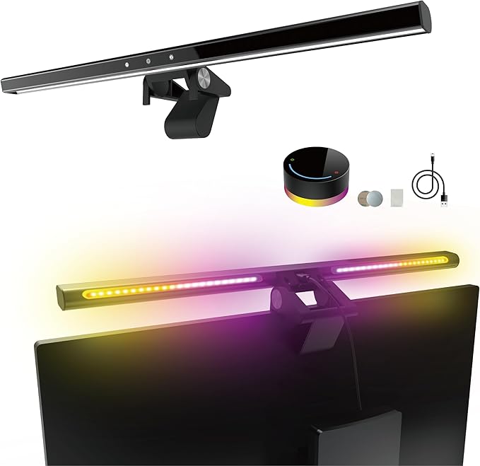 CRLIVOING Monitor Light Bar with Remote，RGB Desk Lamp Sun Lamp Full Spectrum Screen Lamp, Glare-Free, Low Blue Light, Sound Sync RGB, USB-C Powered for Gaming，Work