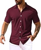 URRU Men's Muscle Dress Shirts Short Sleeve Stretch Casual Button Down Shirts Wrinkle Free Slim Fit Dress Shirt for Men