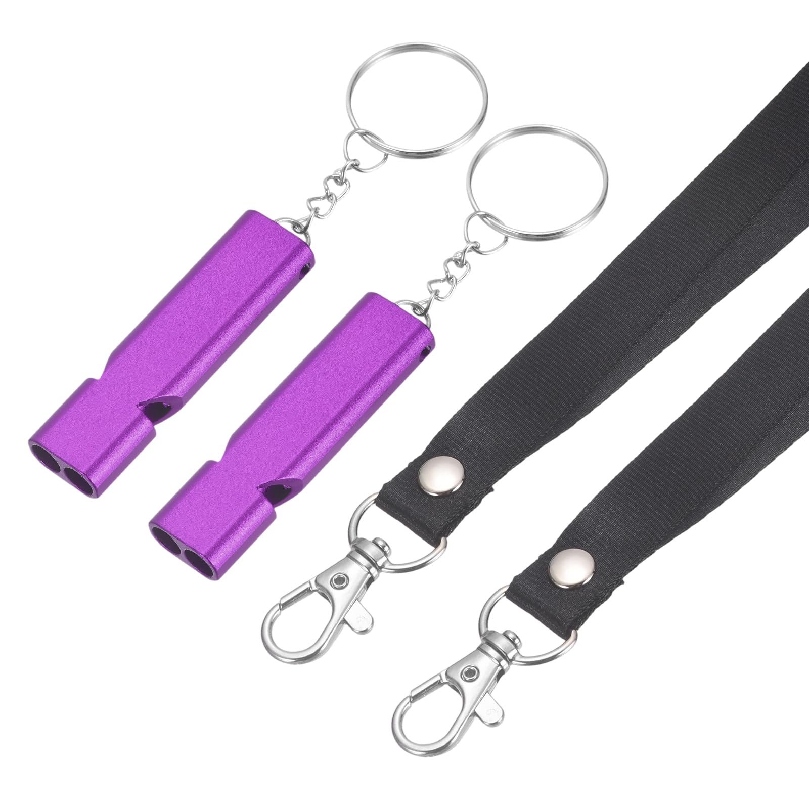 YELARXI Emergency Whistle, Aluminum Survival Whistles with Lanyard and Keychain Loud Safety Rescue Signaling, 2 Pcs & Purple- Fitting for (Outdoor Camping/Hiking/Sports Game)