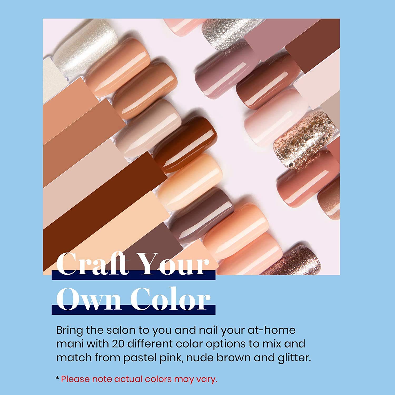 Vishine 24Pcs Gel Nail Polish Kit 8ml, Bare Collection Soak Off Nail Gel Set Nude Glitter Pastel Pink Peach Brown Natural Skin Tone Gel Nail Kit with Glossy & Matte Top Base Coat