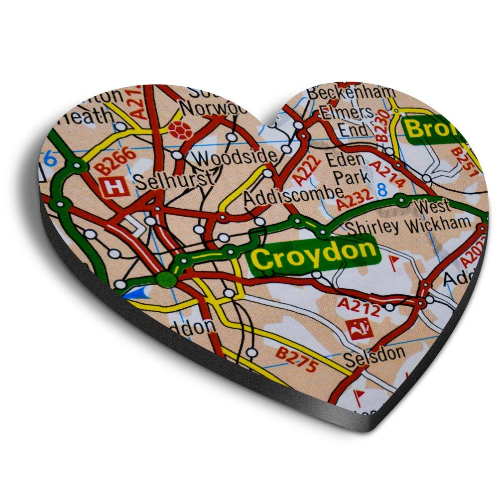 1 x Heart MDF Magnets - Croydon London England Travel Map 44746
