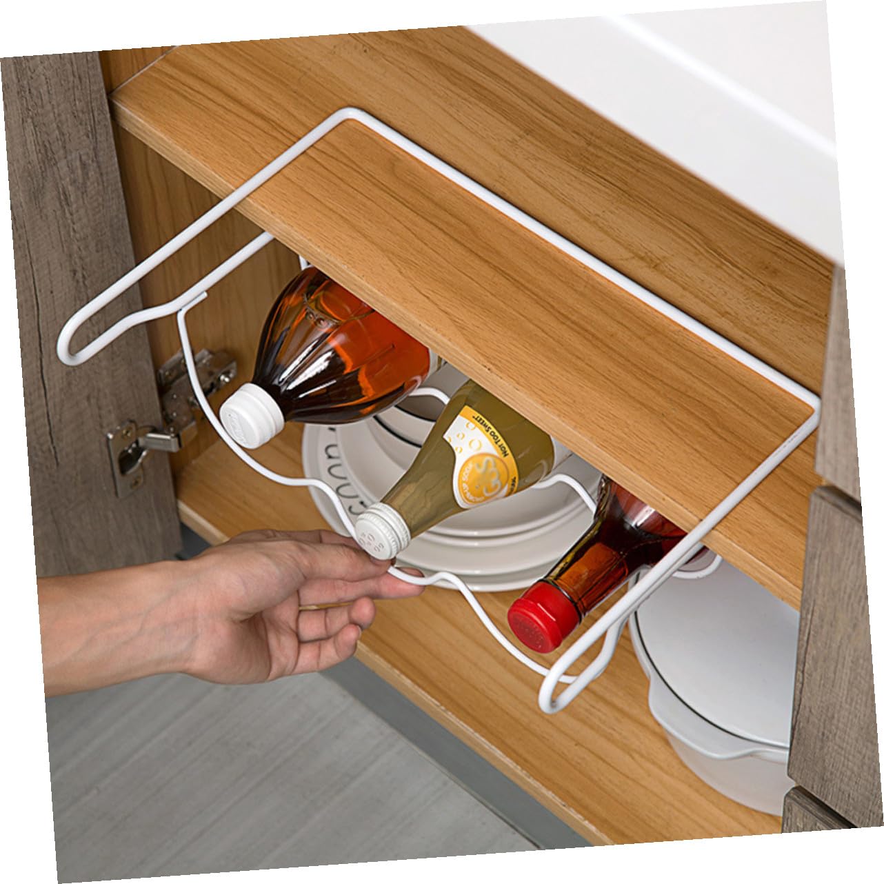 Garneck Organizer Frigorifero in Ferro Bianco Portabottiglie e Porta Lattine, Resistente alla Ruggine e Salvaspazio per Cucina e Frigorifero