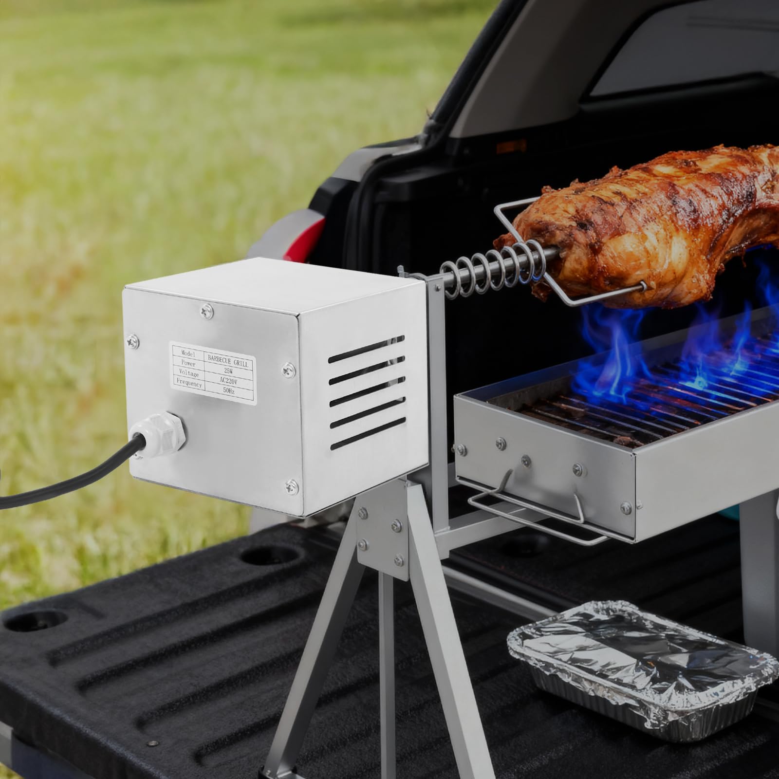 Moteur de barbecue - 25 W - En acier inoxydable - 220 V - Prise européenne - Pour brochettes et barbecue - Design moderne - Haute performance - Silencieux - Pour jardin et terrasse