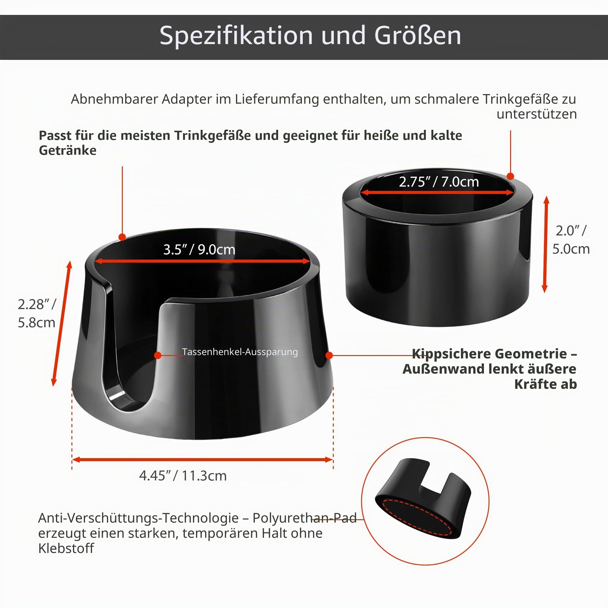 TableCoaster - Der ultimative Anti-Verschütten-Getränkehalter, Tiefschwartz