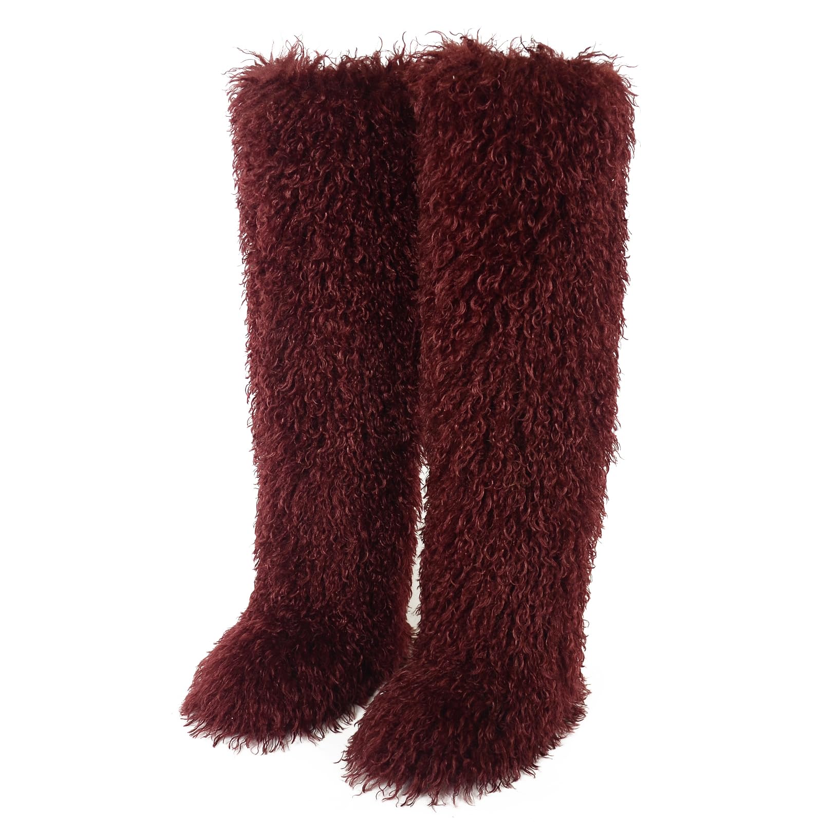 Womens Thigh High Fur Boots Over-The-Knee Fluffy Fur Boots 29 Inches Tall Suitable For Women