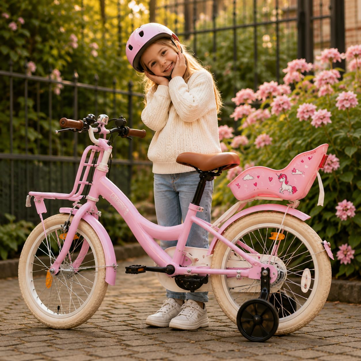 Vélo Enfant 12 14 16 Pouces Garçon Fille - Vélo pour Enfant avec Petites Roues - 2 à 6 Ans - Frein Rétropédalage et Sonnette