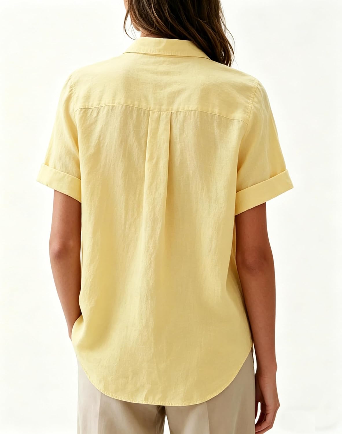Aoudery Womens Button Down Shirts Short Sleeve Summer Oxford V Neck Collared Button Up Casual Blouses Tops with Pocket