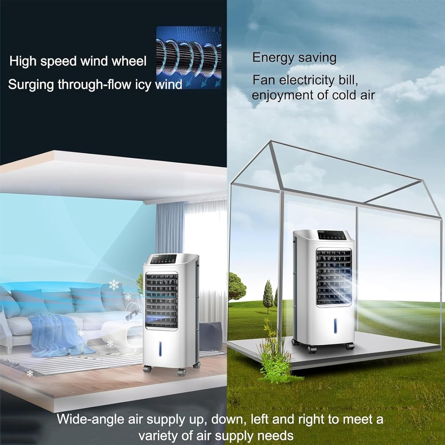 Evaporative Cooler, 3-in-1 Outdoor Air Conditioner, Fan and Humidifier, with 7L/1.8Gal Water Tank and Remote, 3 Speeds, 12H Timer, Mist Function, Oscillating Quiet for Home Garage