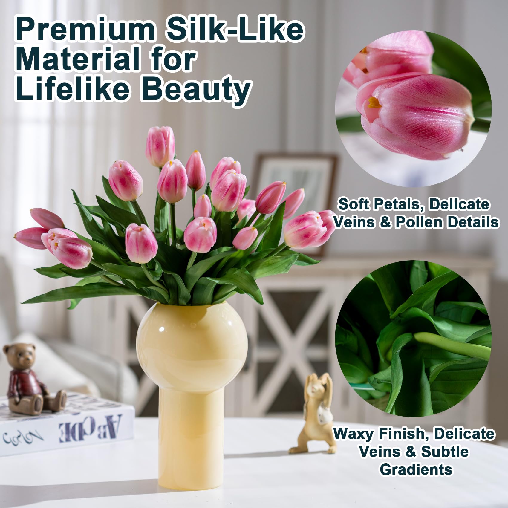 Bailikang Künstliche Tulpen, Kunsttulpen, Seidenblumen, Kunstblumen, Kunstblumen, Kunstblumen mit Geschenk-Box, weiche künstliche Tulpen, Blumensträuße, Arrangements für Party, Hochzeit, Zuhause, 20