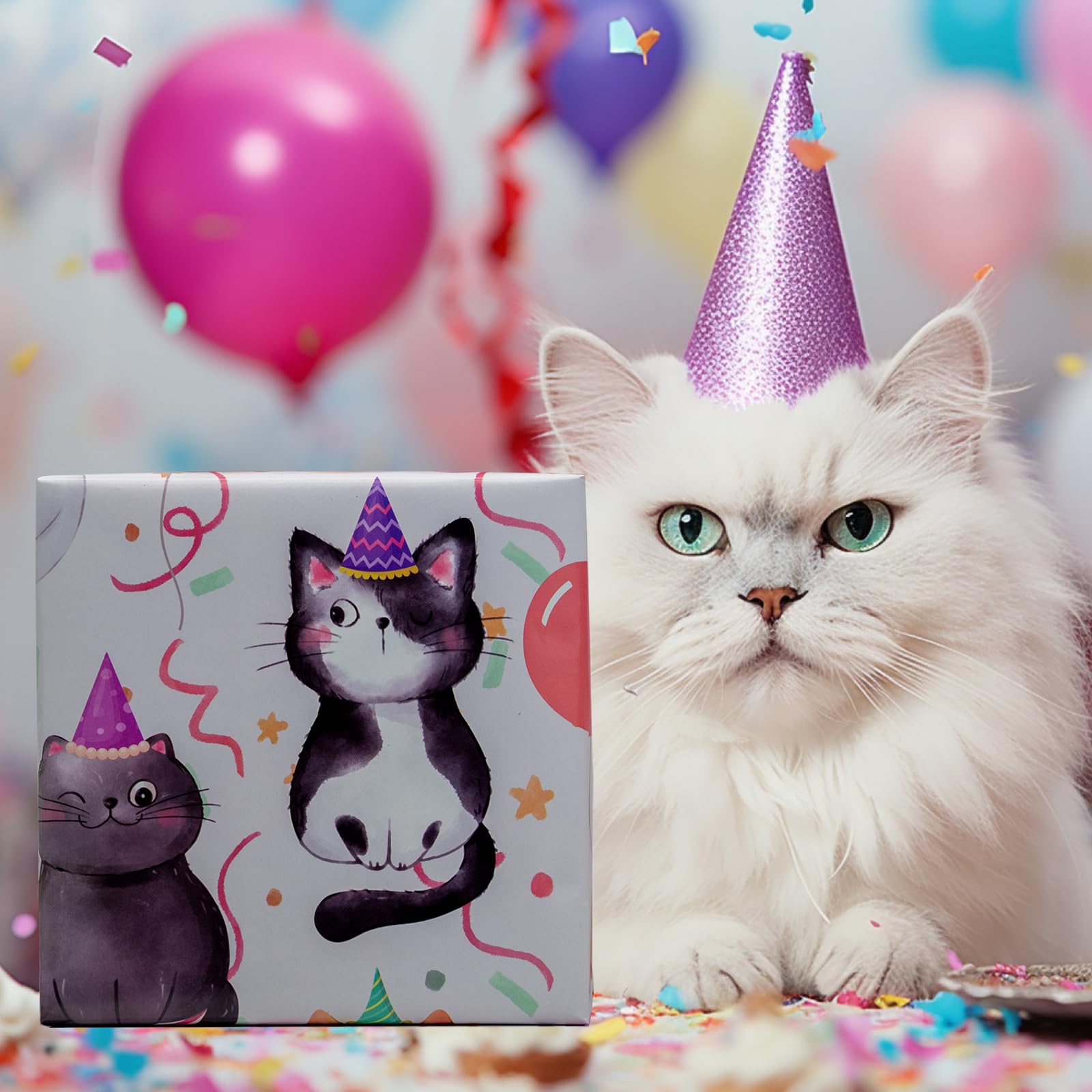 Dtiafu Papel de regalo de cumpleaños de gato, feliz cumpleaños, divertido envoltorio para niñas, niños, mujeres, cumpleaños, baby shower, vacaciones, 20 x 28 pulgadas por hojas (6 hojas)