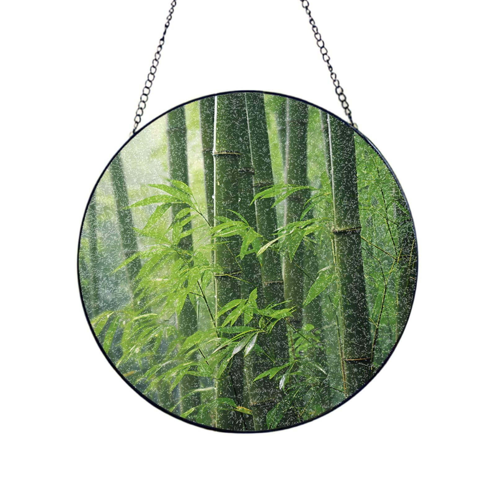 Poezjzw Stained Glass Window Hanging - Bamboo Leaves Sun Catcher For Door Garden Home Decor Christmas Mother'S Day Birthday Gifts 8in（20cm）