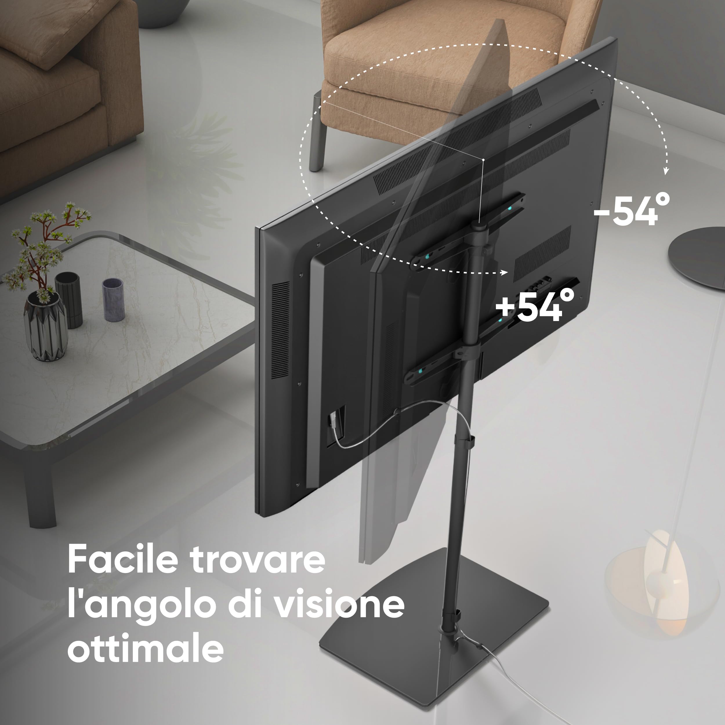 ONKRON Supporto TV da Pavimento 30-60 pollici, Carico fino a 41 kg, Porta TV da Terra Mobile VESA 100x100-400x400, Supporto Televisione da Pavimento, Altezza Regolabile, Porta Televisore Nero TS5065-B