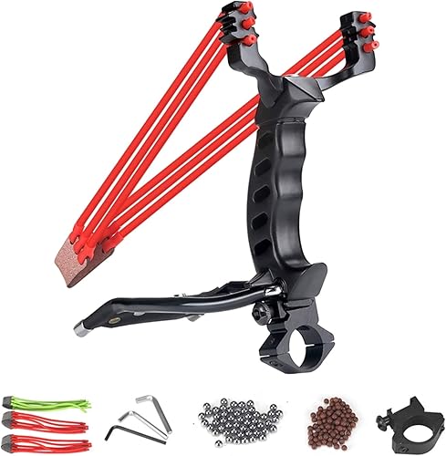 Miniatura 7 de NISPOTDOR Slingshot profesional, tirachas de caza para adultos, muñeca de tiro para adultos, catapulta de supervivencia con 100 bolas de munición y