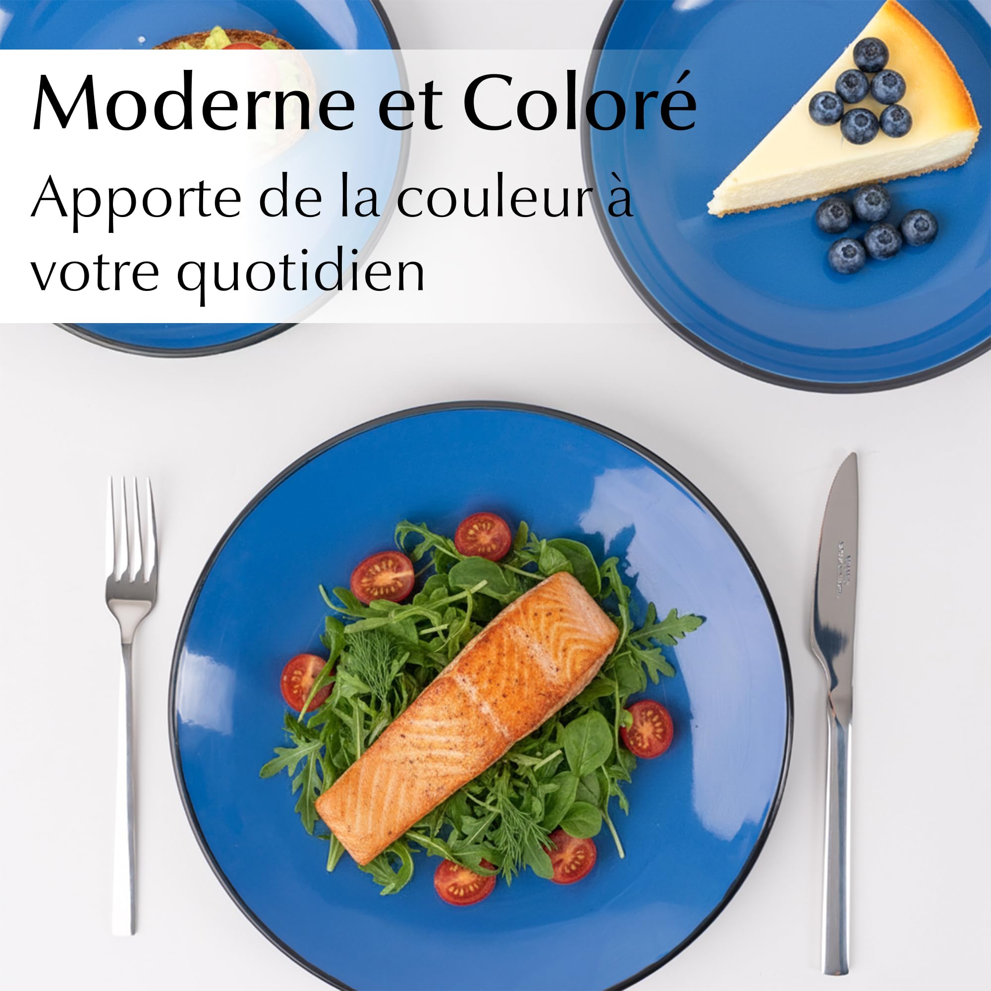 MIAMIO - Ensemble d'assiettes 6 en céramique grès pour la table - Collection Le Papillon (Bleu, 26 cm)