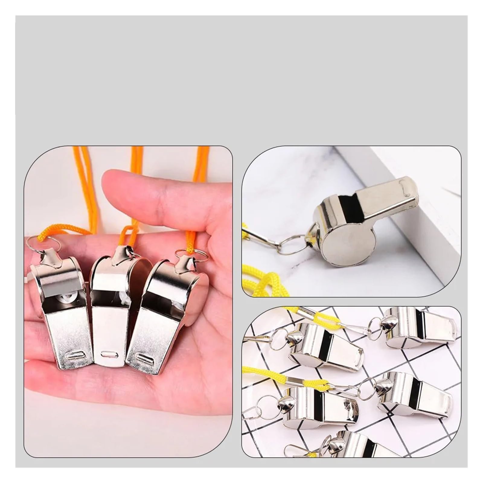 Lot de 50 sifflets de sport en acier inoxydable pour arbitre, sifflet de sport portable pour entraîneurs, arbitres et officiels