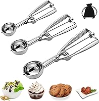 OTEHETOT 3-Pc Stainless Steel Cookie Scoop Set with Trigger Release - Ice Cream Scooper, Baking Dough Scoop, Multi-Size for Cookies, Melon Baller