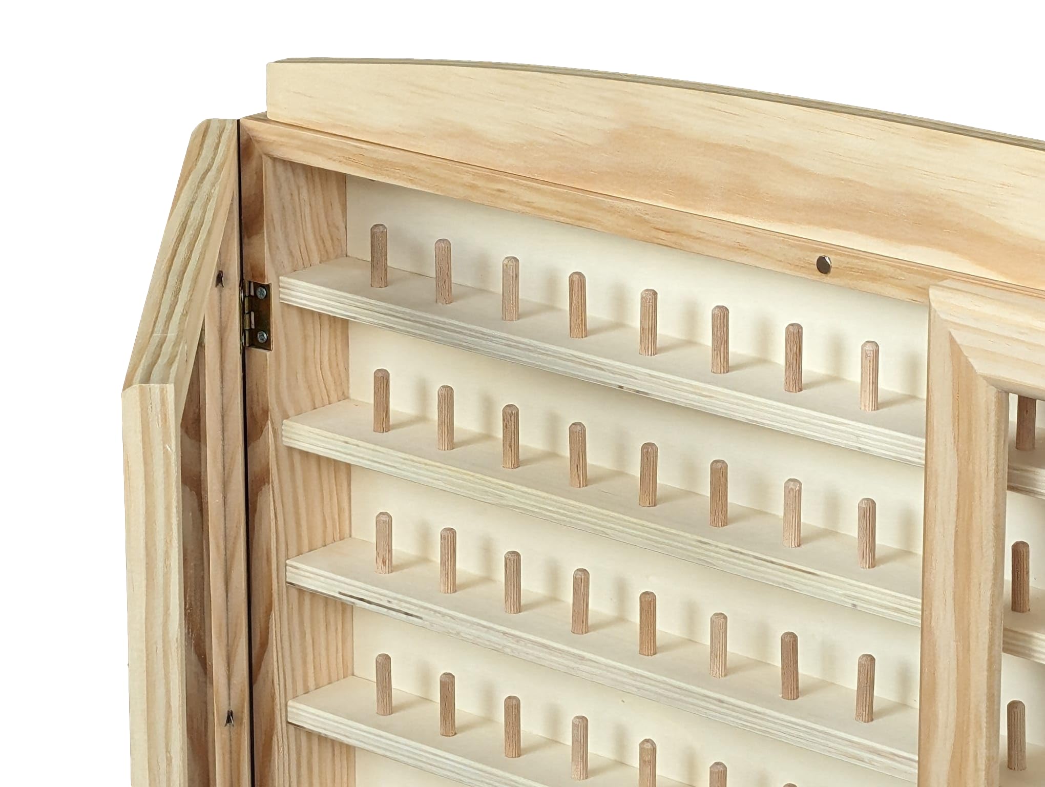 GRECA Vitrina Colecciones dedales. 2 Puertas. Capacidad: 144 dedales. Medidas (Ancho/Fondo/Alto): 60 * 6 * 54 cms. En Madera de Pino en Crudo. para Pintar.. Altura Entre baldas: 4,5 cms.