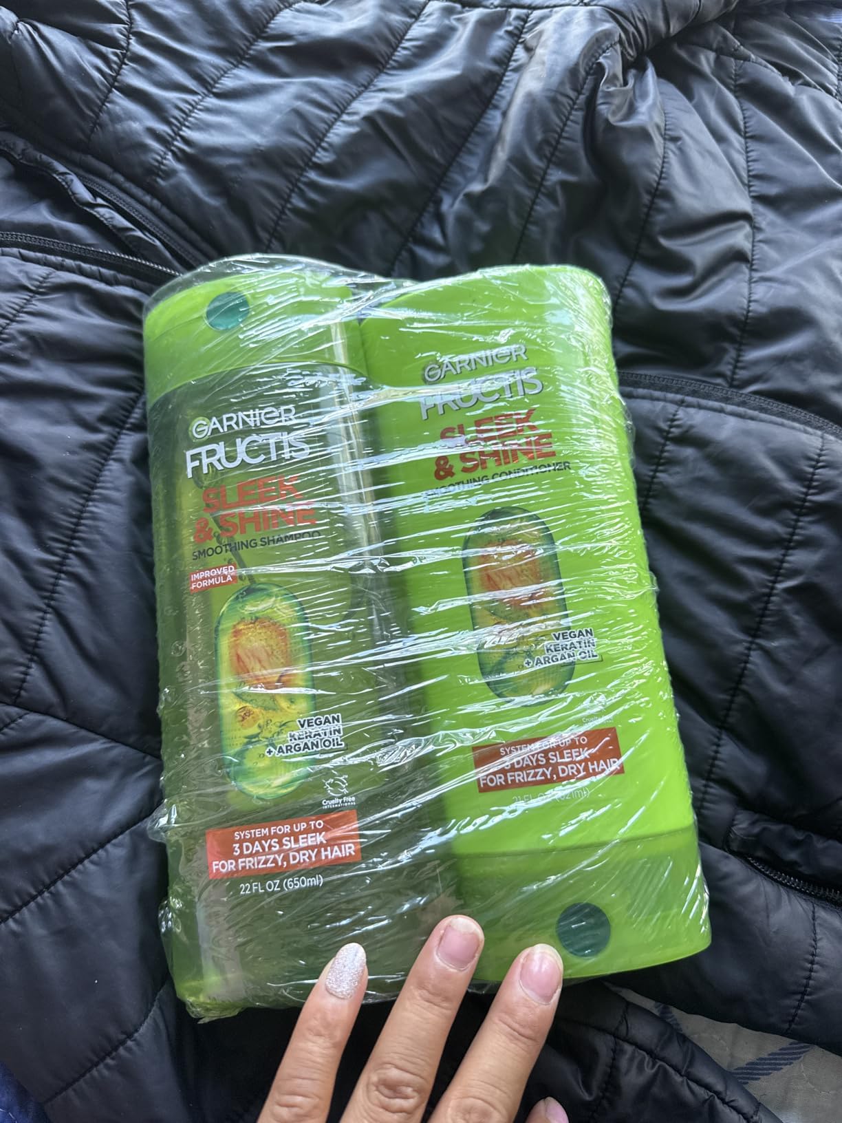 Garnier Fructis Sleek & Shine Shampoo (22 Fl Oz) + Conditioner (21 Fl Oz) Set for Frizzy, Dry Hair, Plant Keratin + Argan Oil (2 Items), 1 Kit (Packaging May Vary)