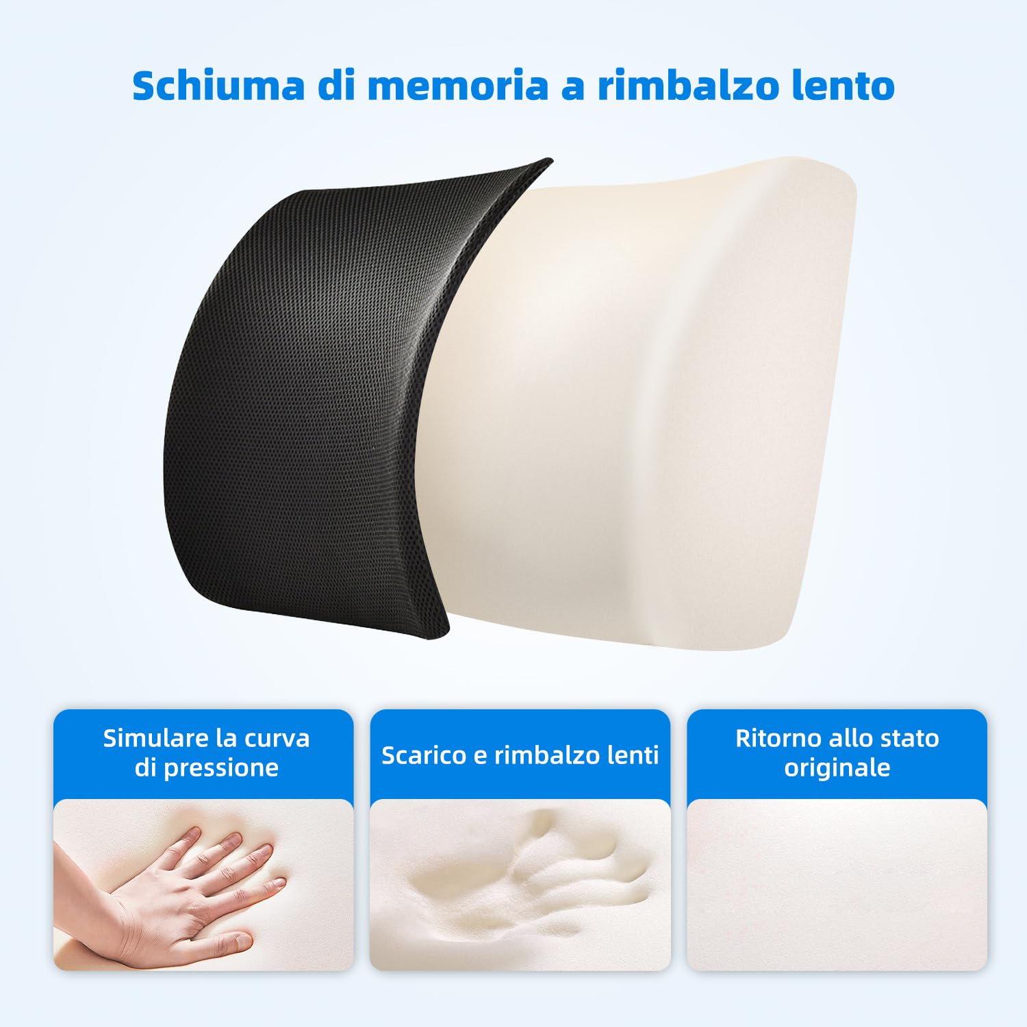 Cuscino lombare ergonomico, Cuscino sedia memory foam, Cuscino lombare sedia ufficio, Cuscino lombare auto, Cuscino lombare per chi soffre di sciatica，Rete rimovibile，Portapacchi regolabile