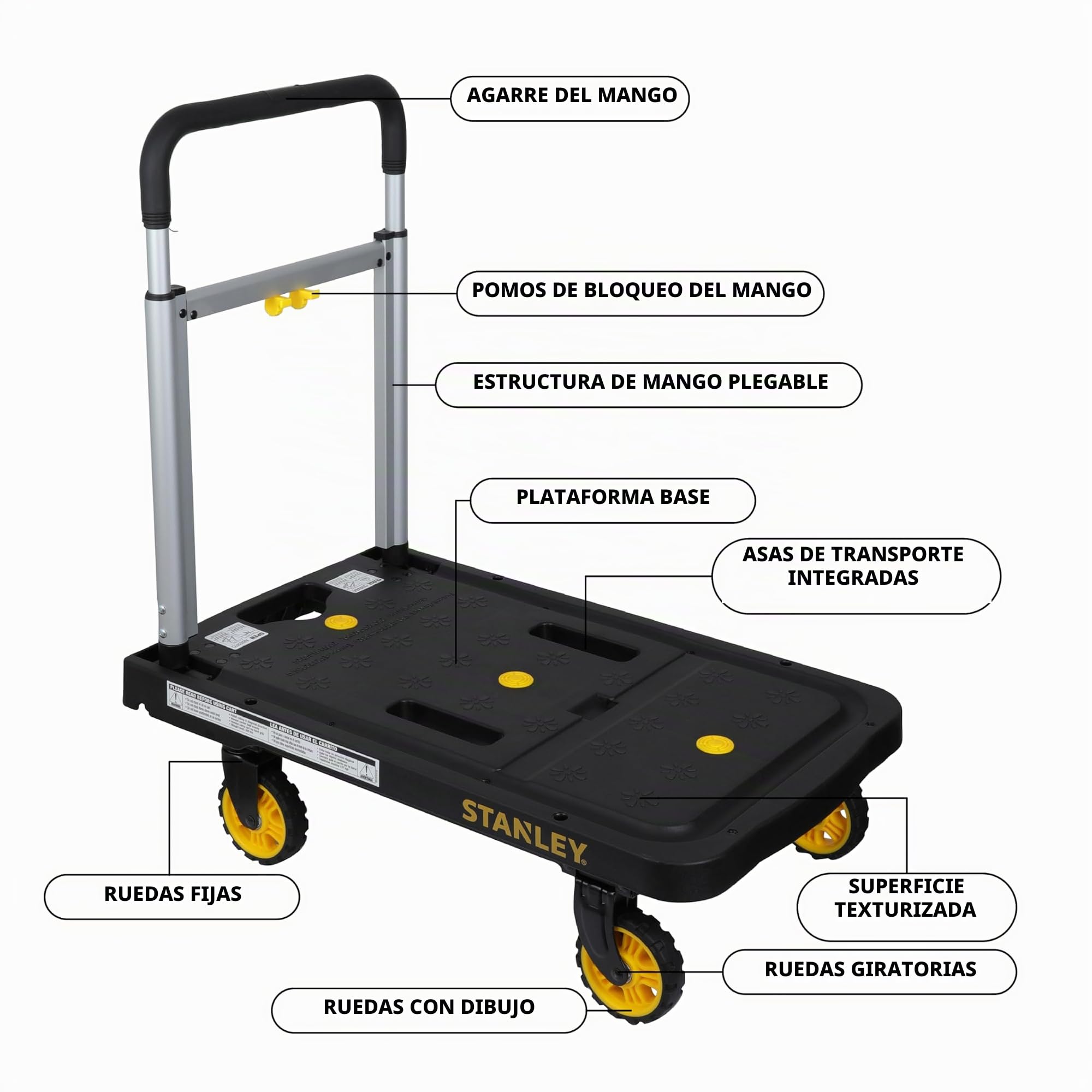 Stanley PC517 - Carro de plataforma plegable con una capacidad de carga de 120 kg - Ideal para usar dentro y alrededor de la casa - ligero y fácil de transportar.