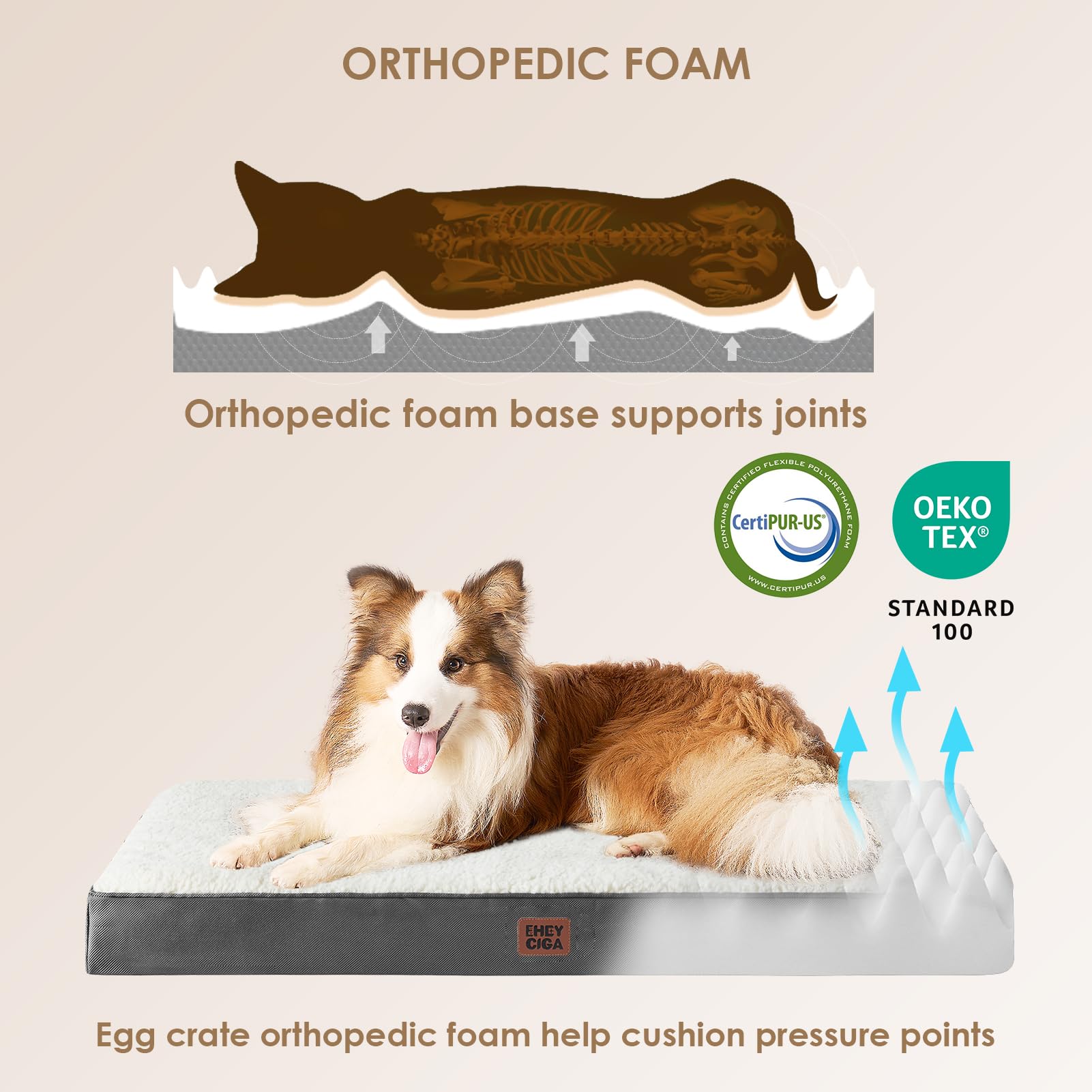EHEYCIGA Cuccia Cane Interno Taglia Grande XL, (104L x 69W cm) Ortopedica Cuscino per Cani, Cuscino Cane Sfoderabile e Lavabile, Ortopedico Lettino per Cani, Orthopedic Dog Bed, Bianco