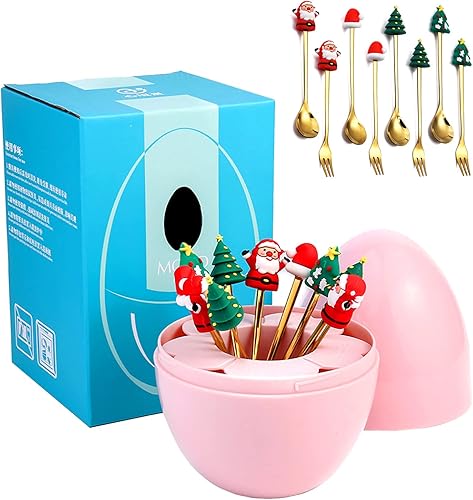 Juego de cubiertos de acero inoxidable de 8 piezas con soporte en forma de huevo, juego de cubiertos dorados para café, té, pastel, postre, regalo