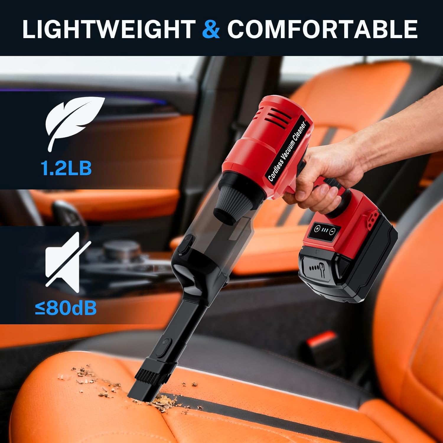 YEX-BUR Cordless Handheld Vacuum for Milwaukee 18V Battery(Tool Only), 240W Powerful Car Vacuum with Brushless Motor, 3-Speed, 5 Filters, Portable Vacuum Cleaner for Home Office Car Pet - Image 6
