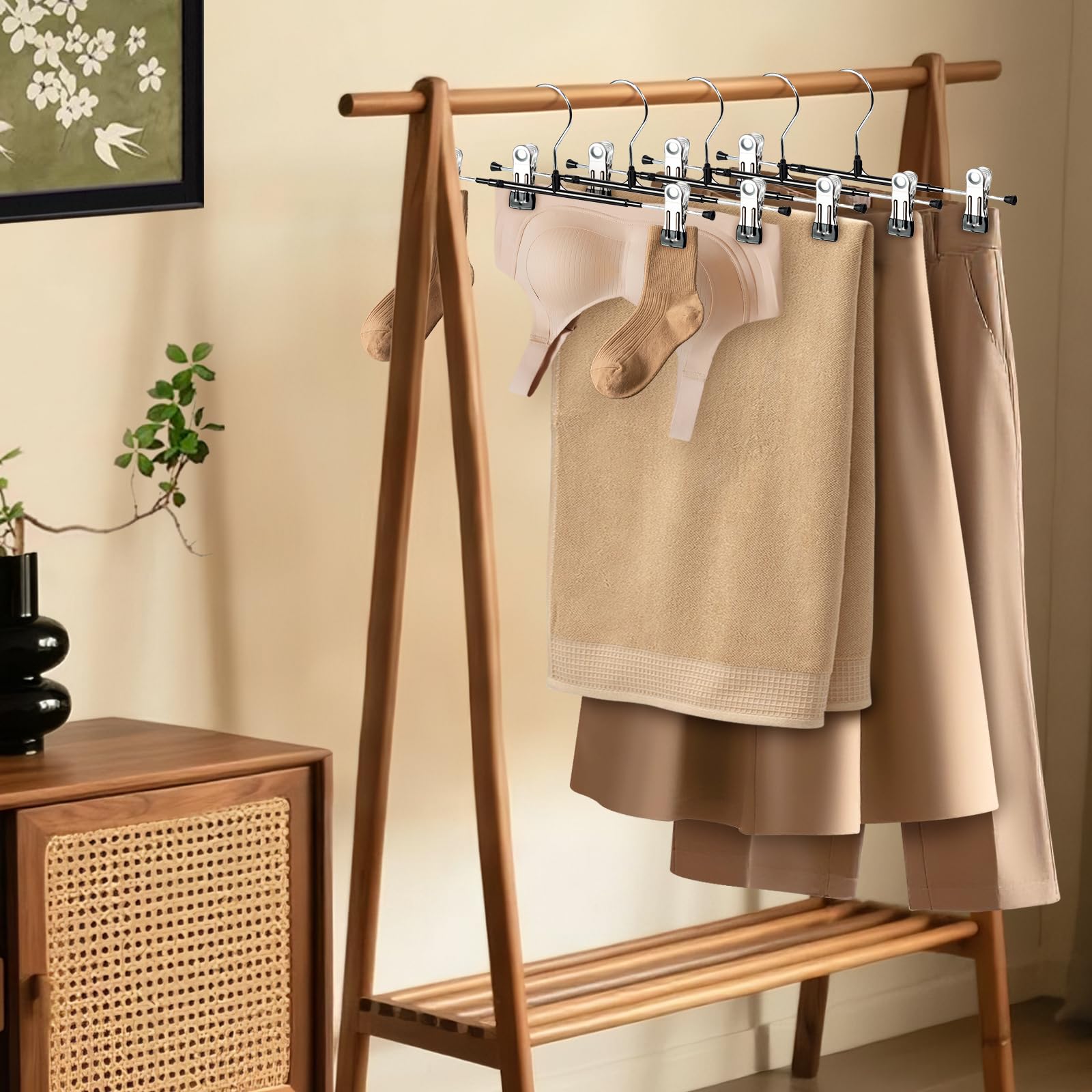 HUADYMEET Confezione da 50 grucce per pantaloni da 30,5 cm, con clip, in metallo, per jeans, salvaspazio, resistenti, antiscivolo, regolabili, organizer per armadio e pantaloncini, per donne, uomini