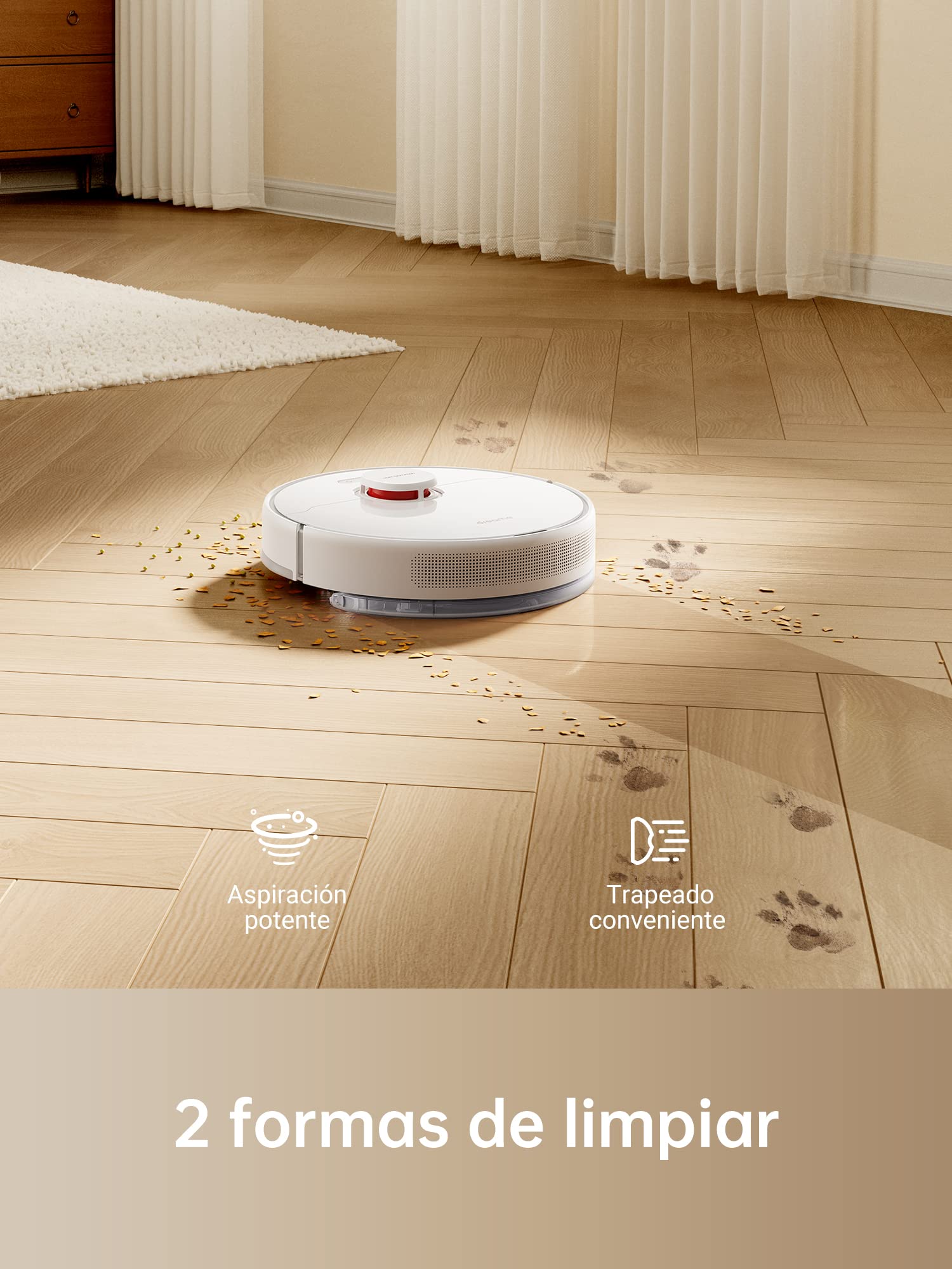 Dreame D9 MAX Robot Aspirador fregona succión 4000 Pa, navegación LDS, mapas Varios Pisos, Control detallado de apps y compatibilidad con Alexa alfombras, Suelos Duros Pelo Mascotas Blanco