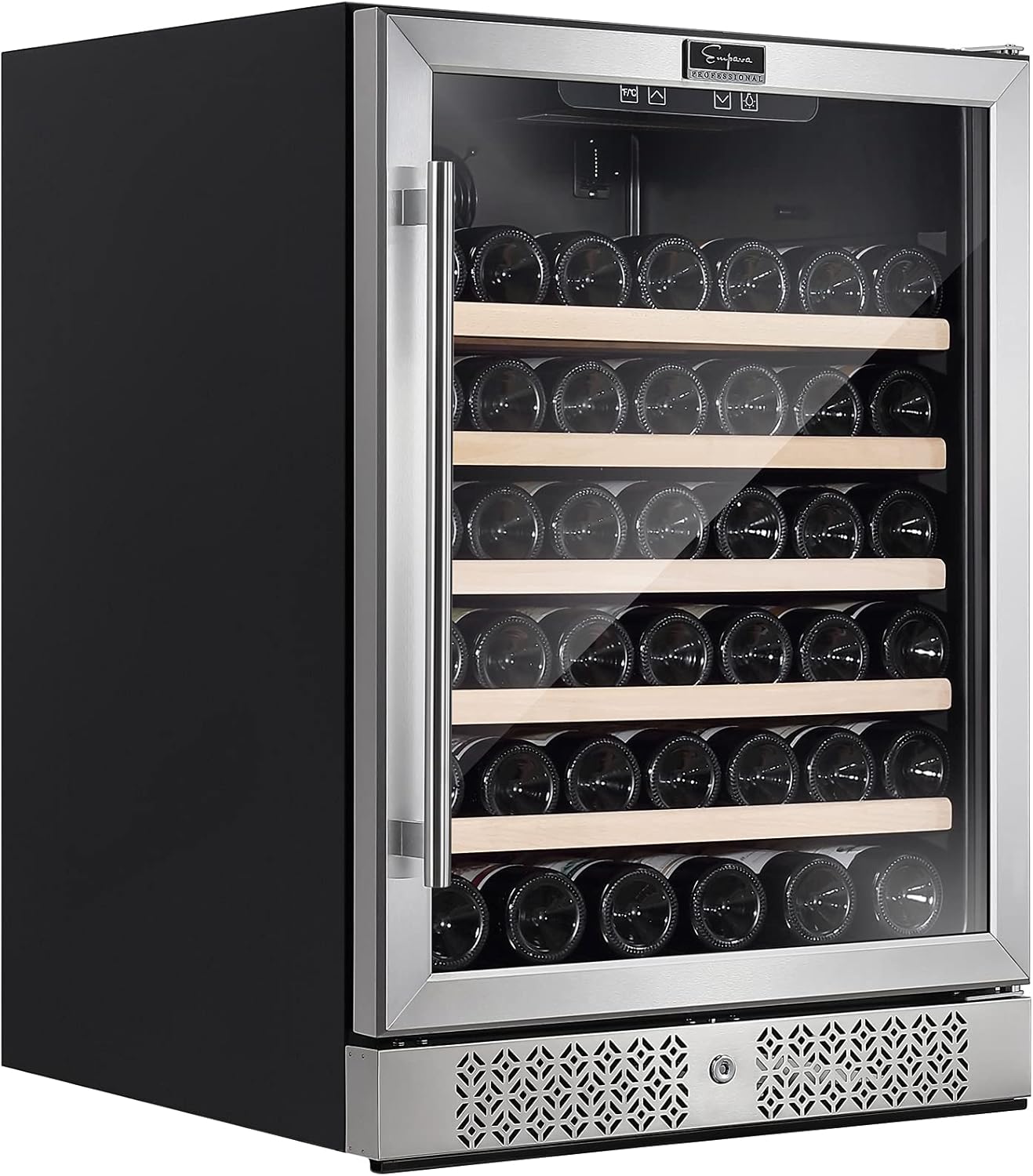 EMPAVA 24 Inch Wine Fridge, 52 Bottles Wine Cooler with Blue Led Light & Removeable Shelves, Low Noise Wine Refrigerator, Built-in or Freestanding Wine Cellar for Home Bar and Office