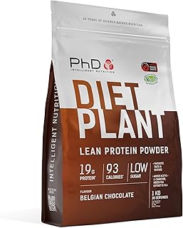 PhD Nutrition Diet Plant, High Protein Lean Matrix, Vegan Diet Protein Powder, Belgian Chocolate, 19g of Plant Protein, 40 Servings Per 1 kg Bag (Packaging May Vary)