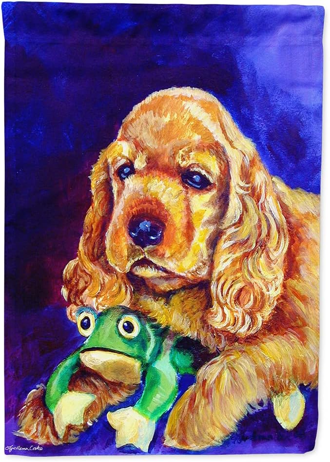Caroline's Treasures 7342CHF Cocker Spaniel with Frog House Flag Large Porch Sleeve Pole Decorative Outside Yard Banner Artwork Wall Hanging, Polyester, House Size, Multicolor