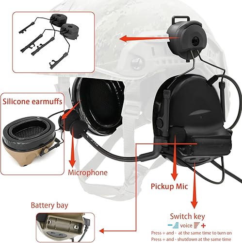 Miniatura 4 de COMTA 2 - Auriculares tácticos tipo casco con U94 PTT de 2 pines, auriculares con cancelación de ruido, para tiro de caza de airsoft