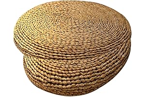 Handwoven Rattan Pouf with Natural Straw Cushion: Embracing Japanese Serenity