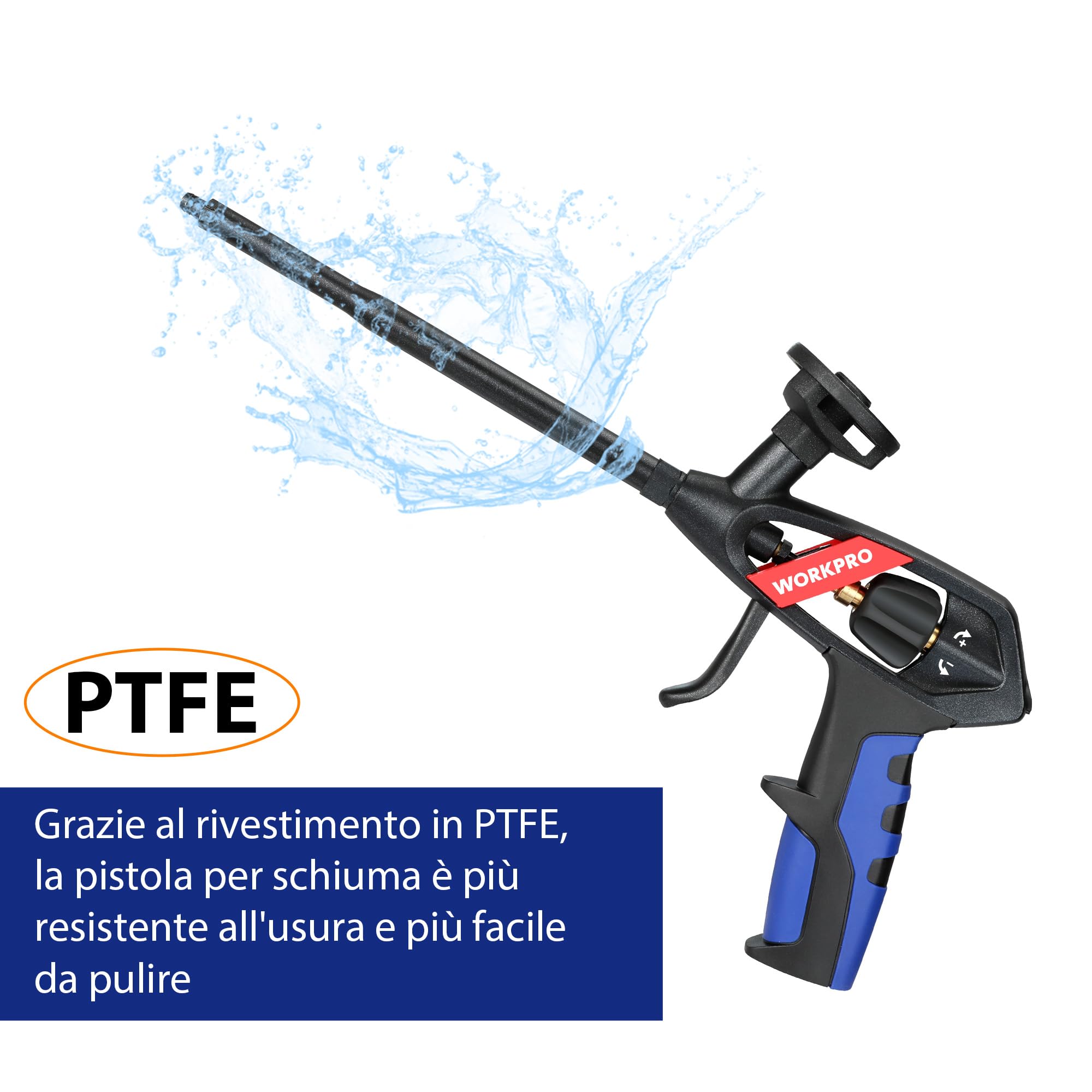 WORKPRO Pistola per Schiuma Poliuretanica, Pistola Schiuma Metallo con Ugello in Acciaio Inossidabile ed Impugnatura Ergonomica, per Sigillare, Riempire, Casa e Ufficio