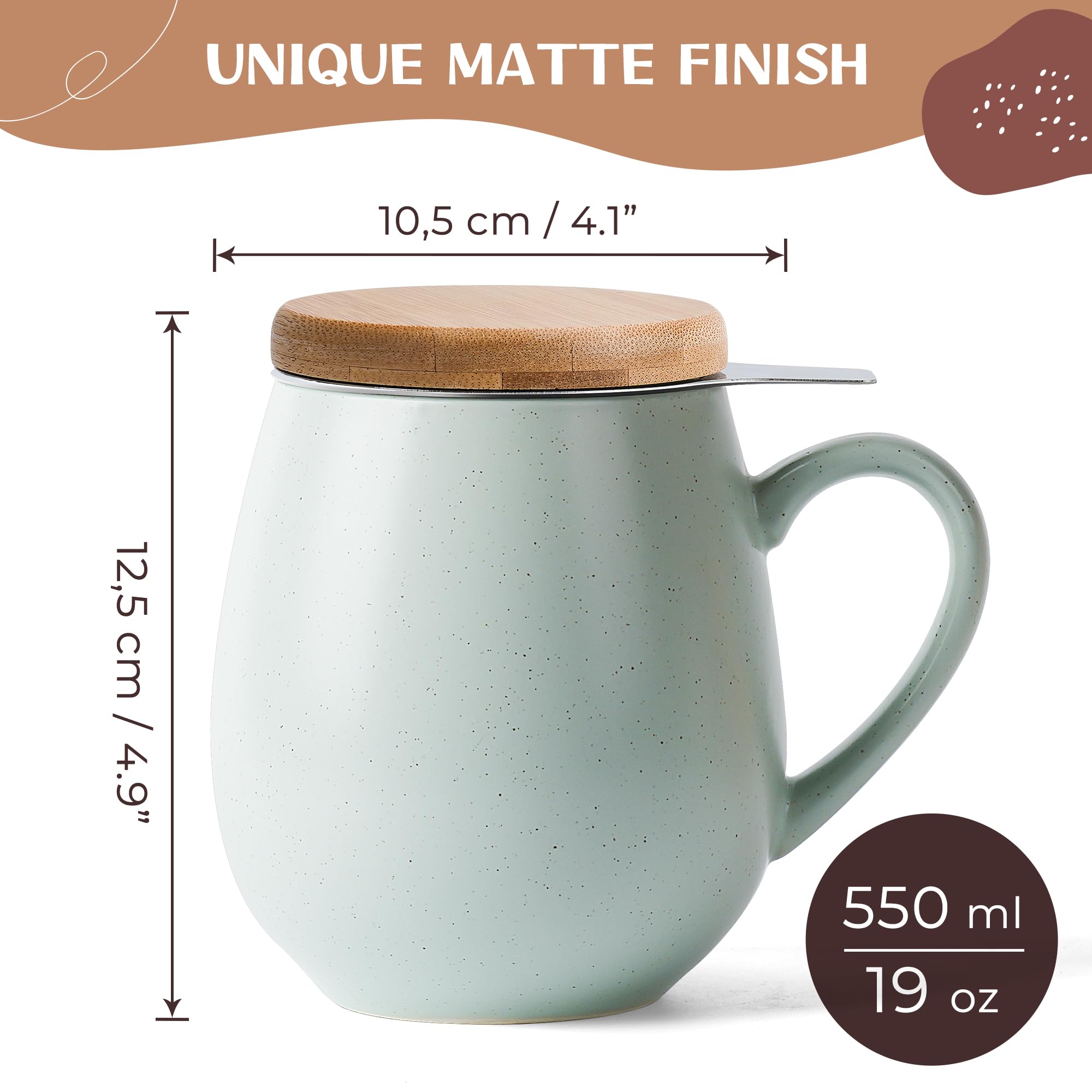 Theemok met infuser en deksel, thee-ei mok | 360 ml theezeef mok | Vintage waterscheidingstheepot, handbeschilderde zwarte glazuur mok voor warme of koude thee