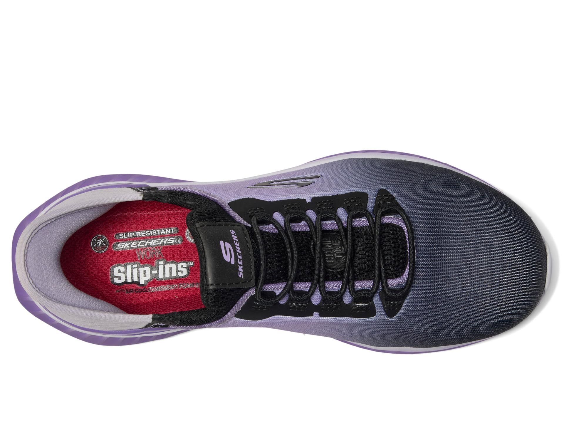 Skechers Damskie wsuwane buty robocze: Tilido - Ombray antypoślizgowe trampki bungee, Czarny/fioletowy, 40 EU