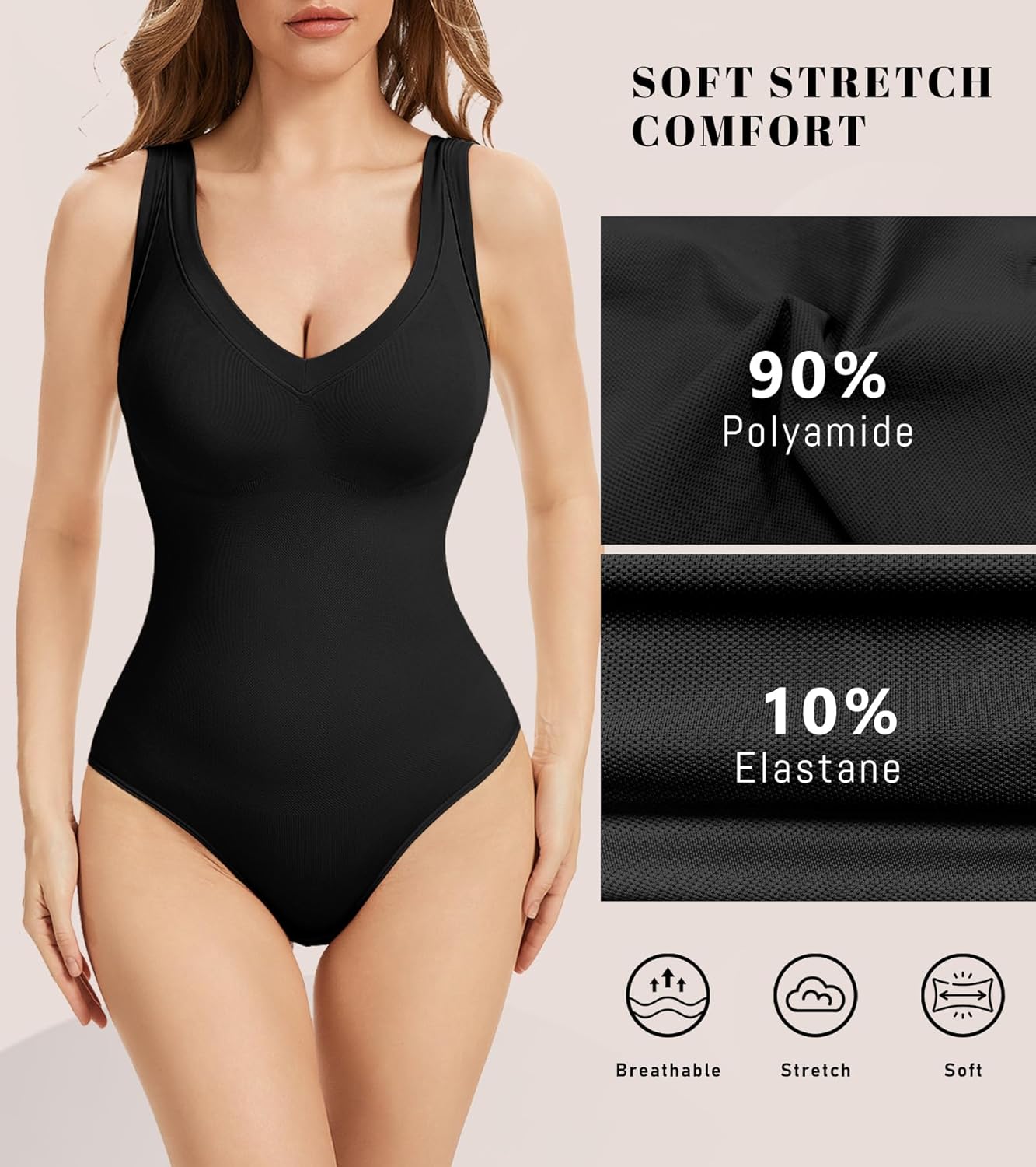 Bodysuits for Women Tummy Control Shapewear Seamless Body Suit Sexy V Neck Top Body Shaper - Image 5