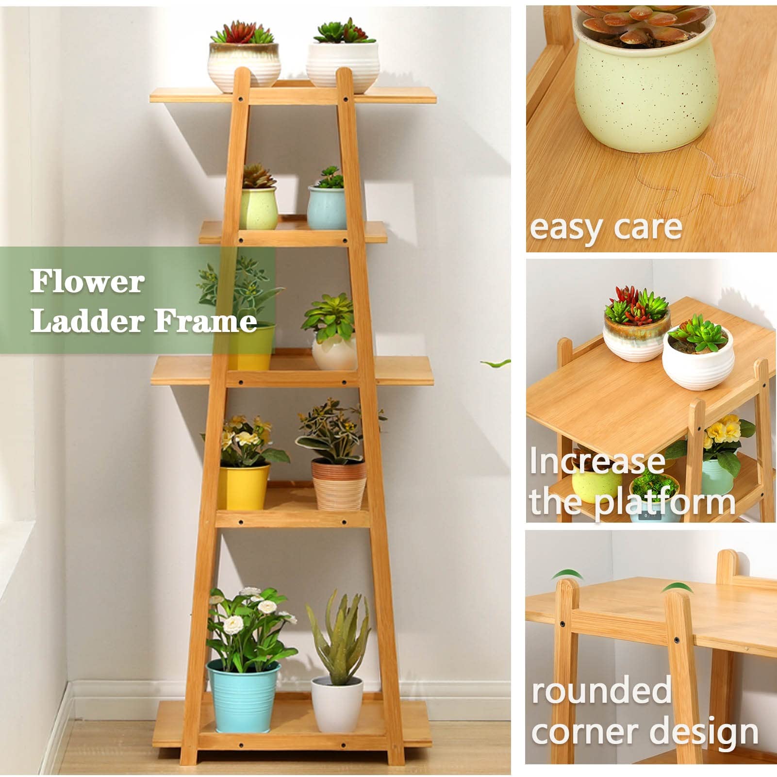 Soporte De Bambu Para Plantas De 5 Niveles Y 6 Macetas Para