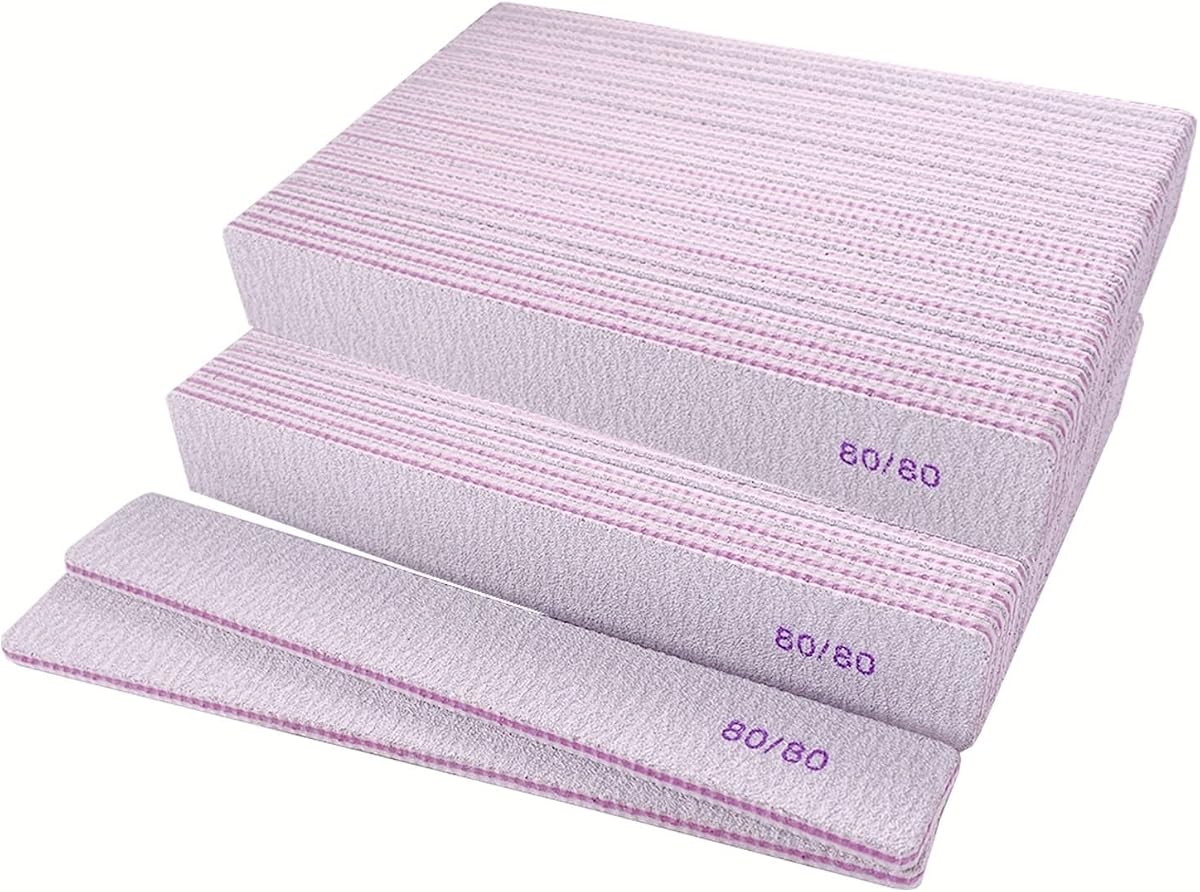 80/80 Grit Nail Files, Emery Boards Nail File for Acrylic and Gel Nails, Coarse Nail File Double Sided 80 Grits Emory Professional Filers Reusable Washable Manicure Square Gray (50 Pcs 80/80 Grit)